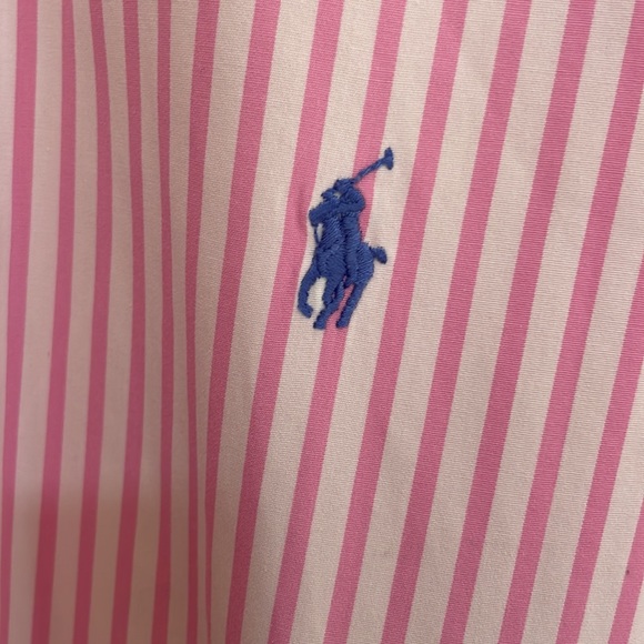 Polo by Ralph Lauren pink and white stripe Navy blue pony custom fit XL - Picture 3 of 4